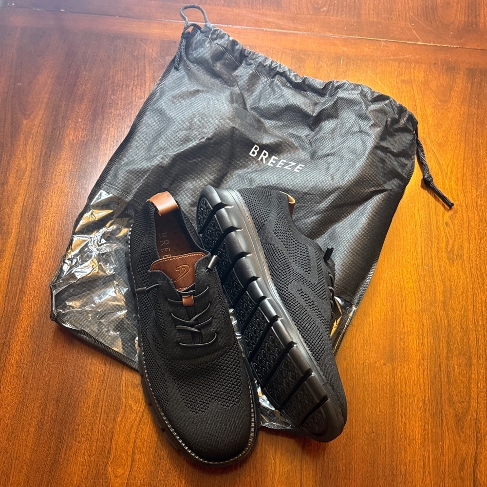 Breeze Men’s NWT Comfort Walking Black Knit Lightweight Oxford Slip On sneakers